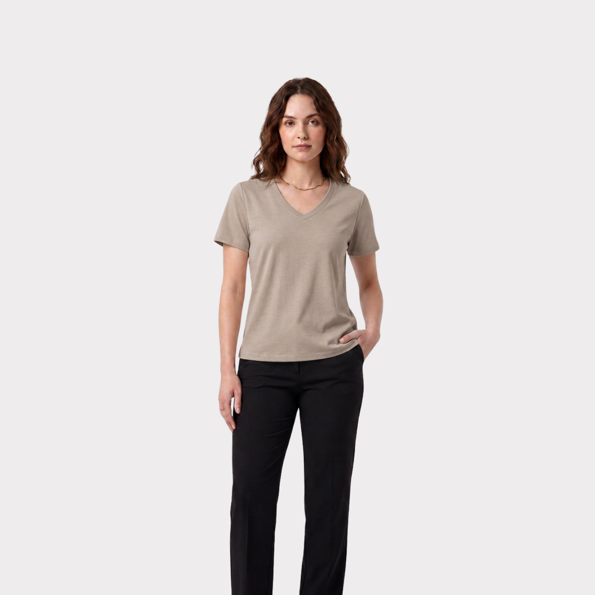 T-Shirt Para Mujer DVK Pima Tee V Nec Cashmere