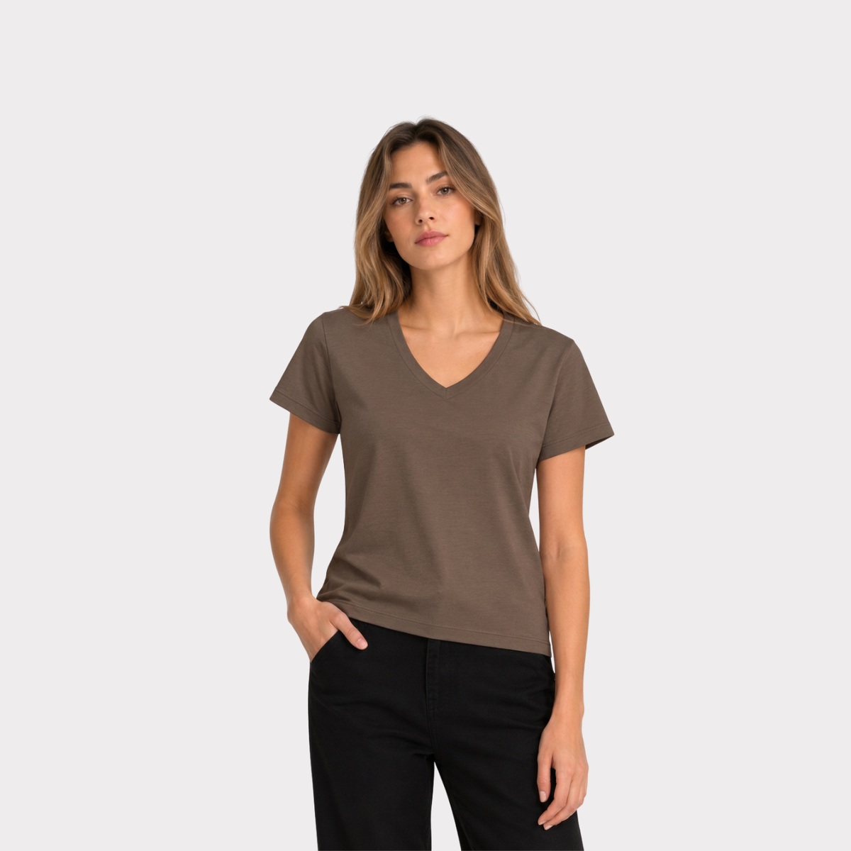 T-Shirt Para Mujer DVK Pima Tee V Nec Chocolate
