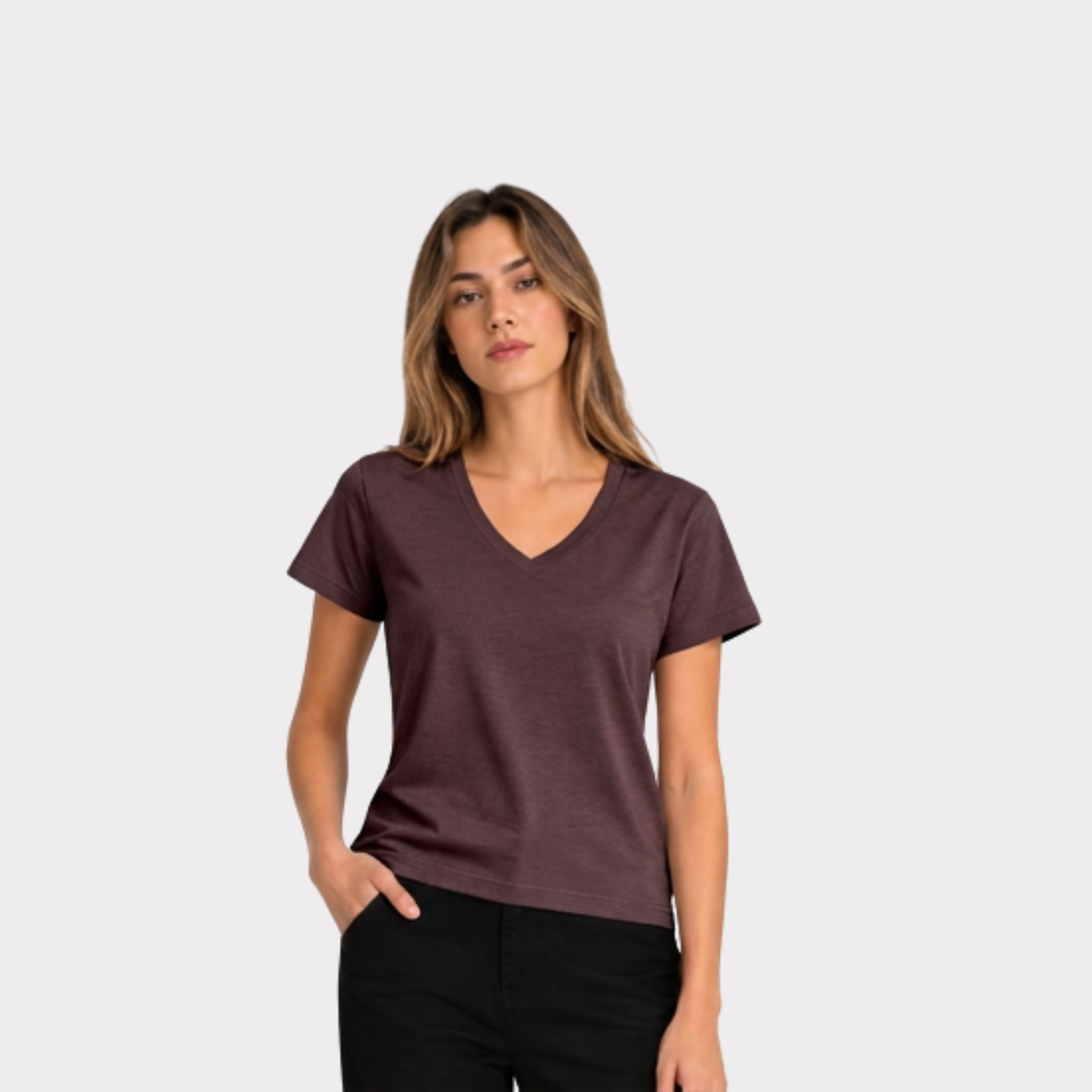 T-Shirt Para Mujer DVK Pima Tee V Nec Burgundy