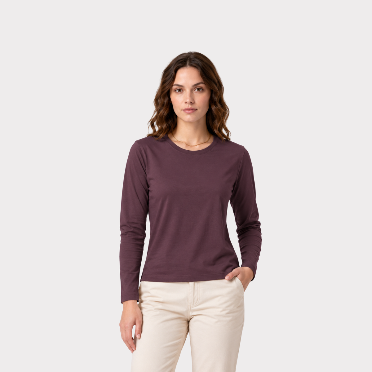 T-Shirt Para Mujer DVK Pima Tee LS Burgundy